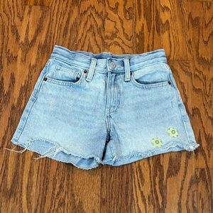 Old Navy, Girls, Light Blue Denim Distressed Shorts with Embroidered Flowers, 10